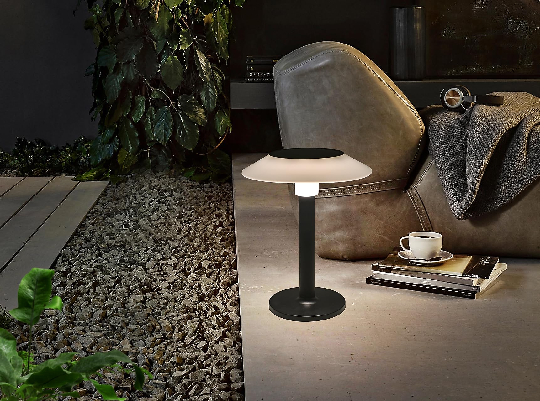 MeLiTec Solar-Tischleuchte SO47 - USB-C Ladekabel, Schwarz/Weiß - Stilvolle Outdoor- & Indoor-Leuchte mit integriertem Akku, Ideal für Balkon, Garten & Terrasse