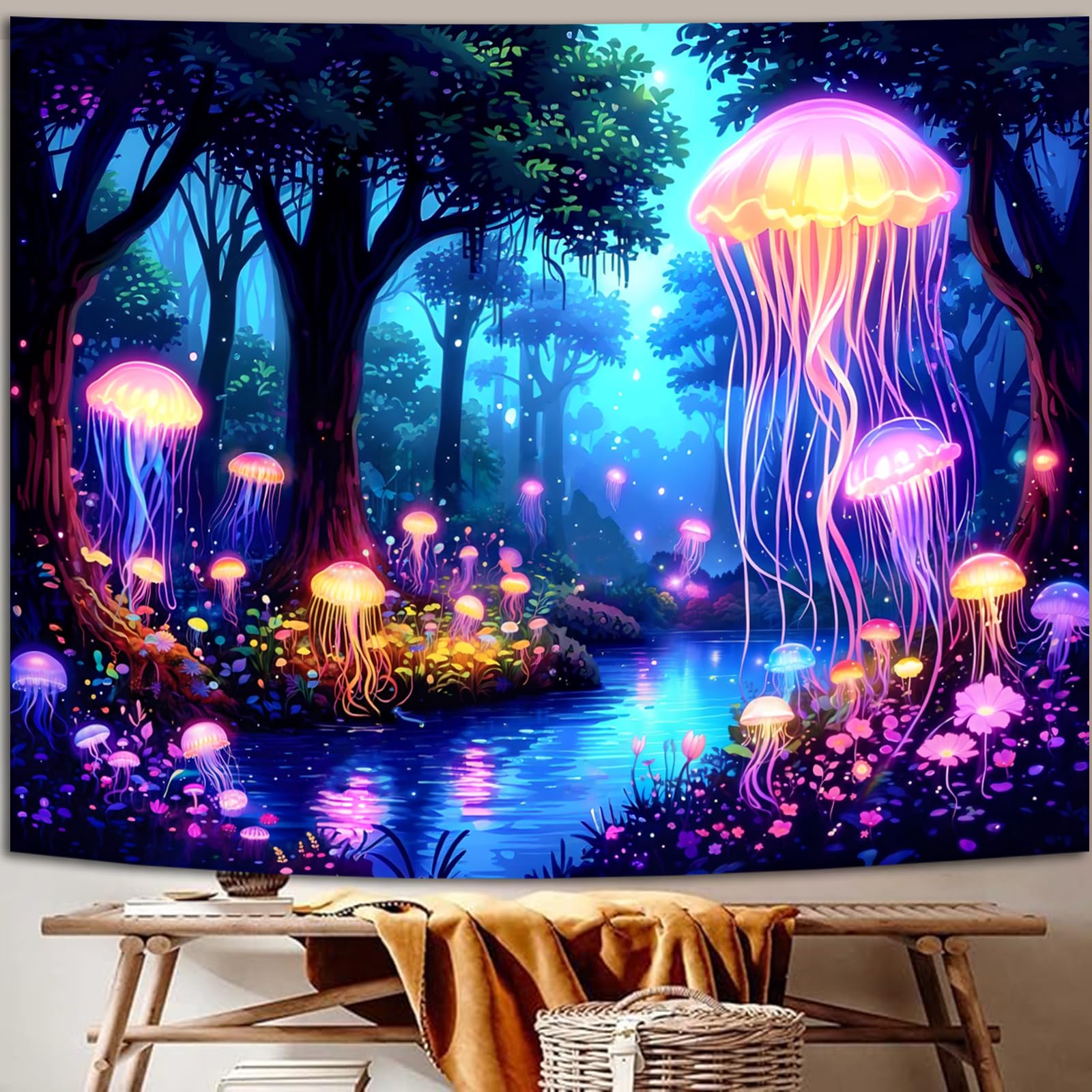 Planeten En Sterren Heelal Astronaut - Glow In The Dark Blacklight Party Wandkleed Achtergronddoek 200x150 Cm Backdrop Uv Lamp Reactive Groot Wandtapijt Poster Neon Verlichting