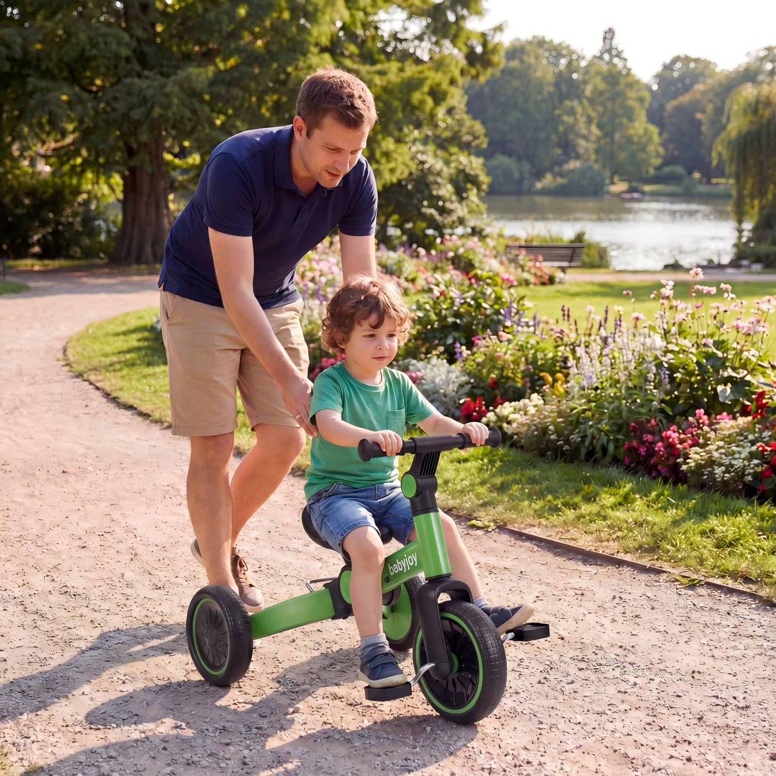 KOMFOTTEU Vélo Enfant 2 à 4 Ans, Charge 30 kg, Pédales Amovibles, Vert