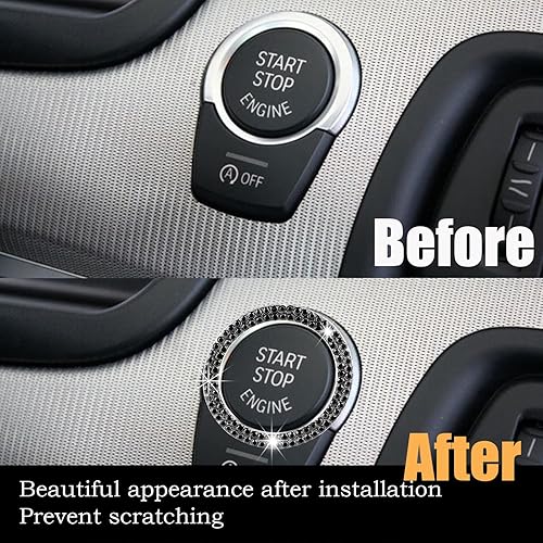 Miniatura 4 de 2 calcomanías de anillo de arranque de motor de automóvil con doble diamantes de imitación, accesorios brillantes para el interior del automóvil,