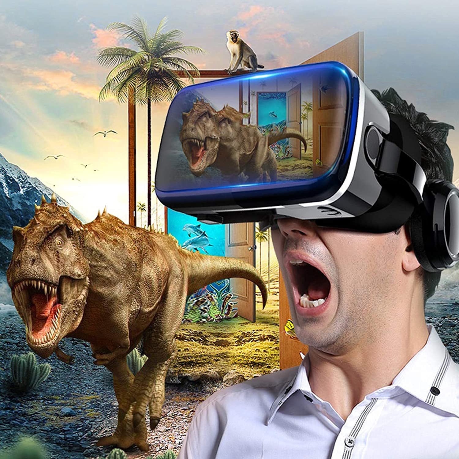 VR Auriculares compatibles con iOS y teléfonos Android | Gafas de Realidad Virtual 3D | Ajustable VR Gafas - Regalo for niños y Adultos. (Color : B)
