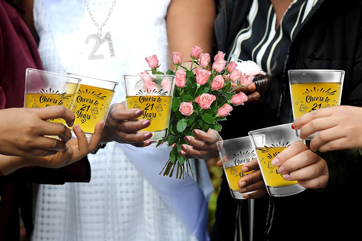 21st Birthday Shot Glass Gift Set for Women and Men - 21 Birthday Party Decorations for Her or Him - Cheers to 21 Years CLEAR Shot Glasses - 2oz Set of 6 - With Gift Box - Image 4