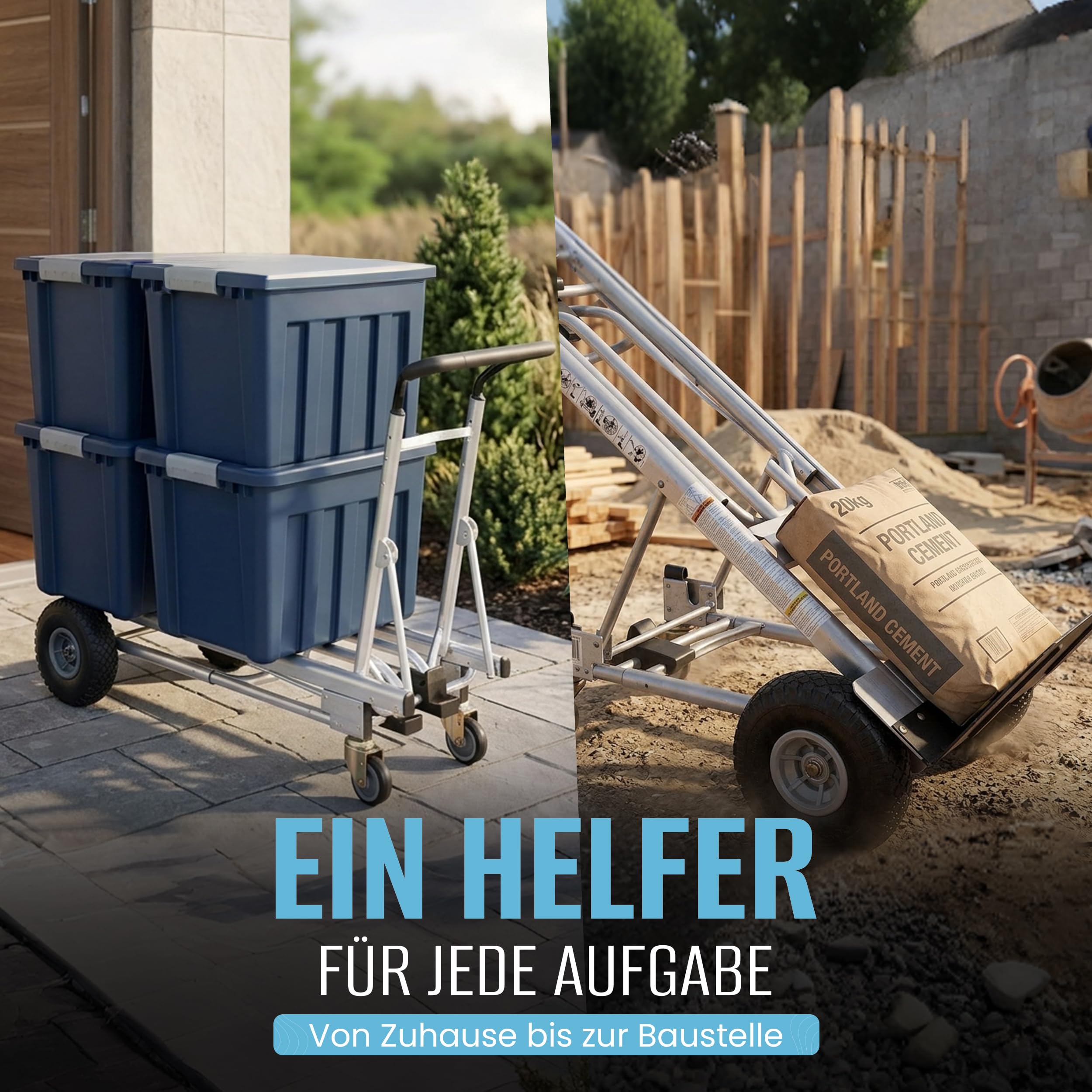 Sackkarre Aluminium - 4in1 Jumbo Cosco bis 450kg Schwerlast Transportwagen, multifunktional einsetzbar, Handkarre mit großen Rädern, ergonomischer Griff