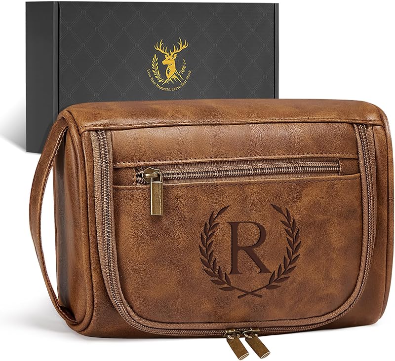 Necessaire masculina de viagem Aganmi em PU com monograma, Light Brown, ALA01901R