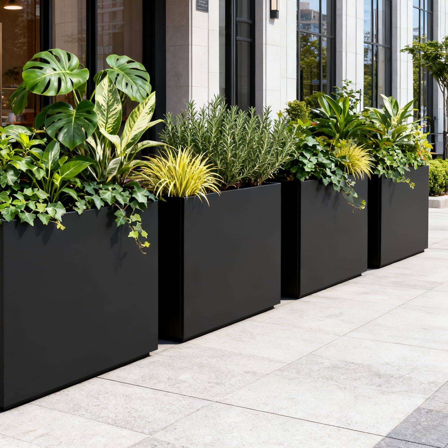 WORTH 36" Large Metal Planter Box, Outdoor Long Rectangular Tall Planter with Insert Shelf & Drainage Holes, Matte Black Standing Plants Box for Patio, Garden, Balcony, 36"Lx11"Wx32"H, Easy to Install