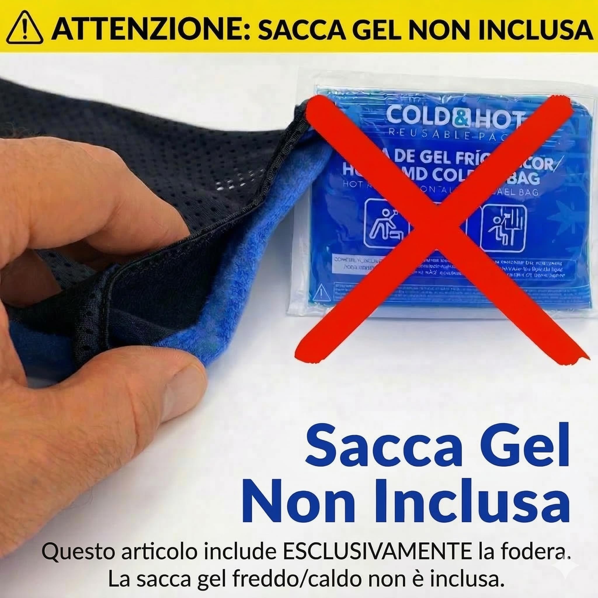 Fodera per impacco caldo/freddo 26,7 × 14,5 cm – manica imbottita con fascia elastica regolabile a strappo – lavabile e riutilizzabile – antiscivolo per ginocchio e collo (SACCHETTO GEL NON INCLUSO)