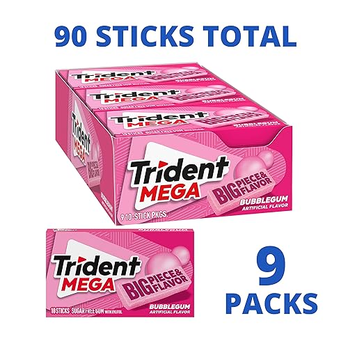 Vista 39 de Trident Mega Spearmint - Goma de mascar sin azúcar, 9 paquetes de 10 unidades (90 unidades en total), 10 unidades (paquete de 9)