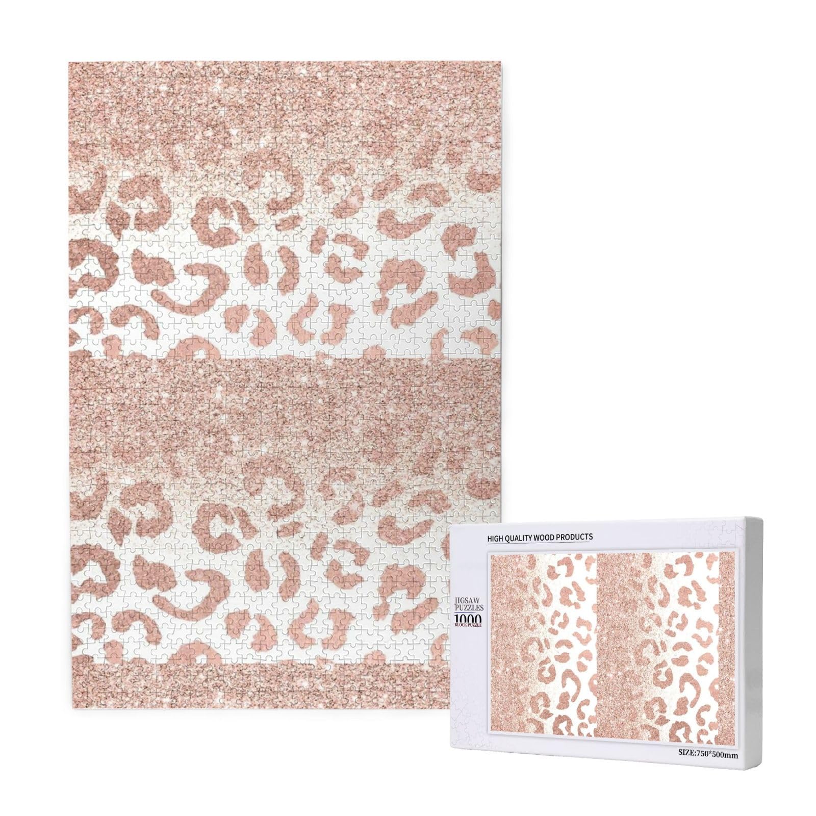 Puzzle da 1000 pezzi per adulti con stampa leopardata color oro rosa glitterato, puzzle impegnativi, puzzle a incastro