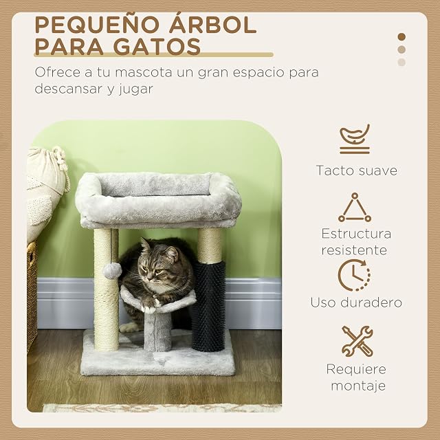 Foto 3 de 8 de PawHut Rascador para Gatos 2 Postes Rascadores Plataforma en U 48 cm Gris