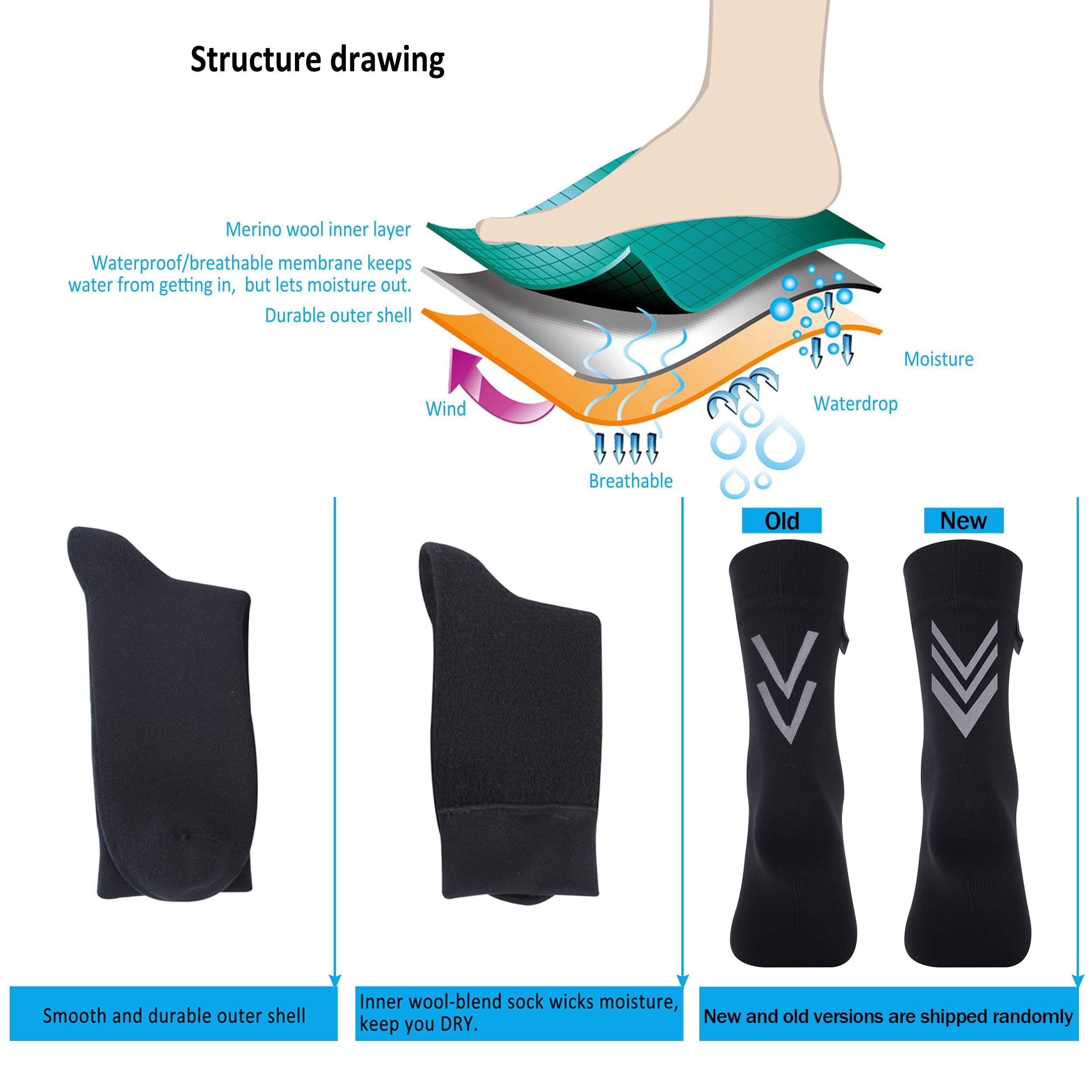 RANDY SUN Wandersocken aus Merinowolle, wasserdicht, Unisex, leicht, atmungsaktiv, Multisport-Socken, 1 Paar - Schwarz - Medium