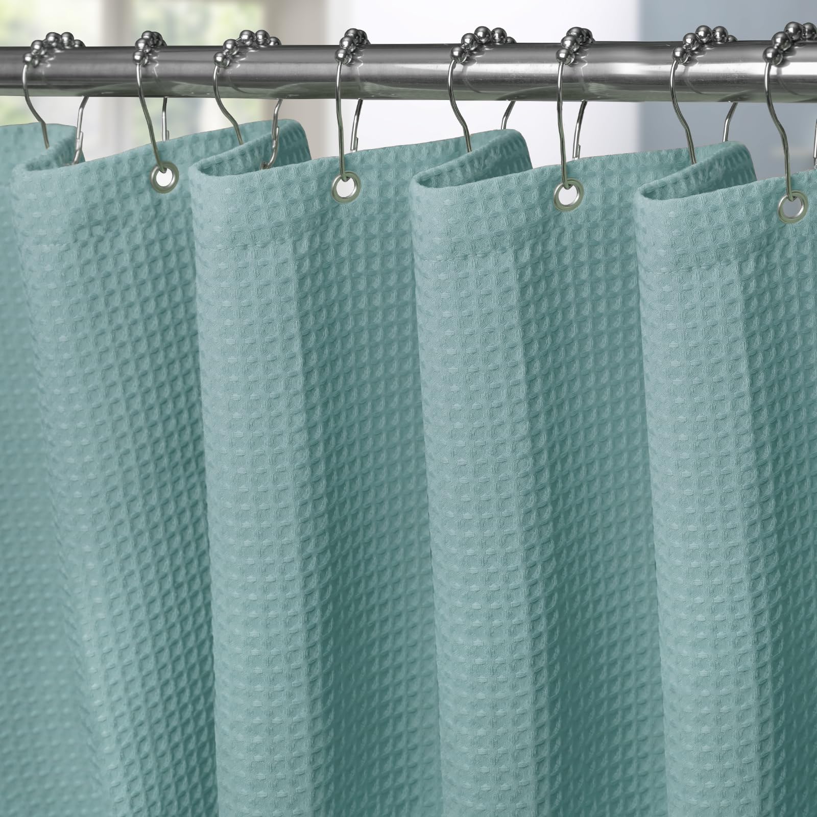 VANZAVANZU Duschvorhang mit Metall Duschvorhangringe Stoff Textil Badewannenvorhang Anti Schimmel Bad Vorhang Set Wasserdicht Badewanne Vorhang Schwerer Shower Curtain Badezimmer