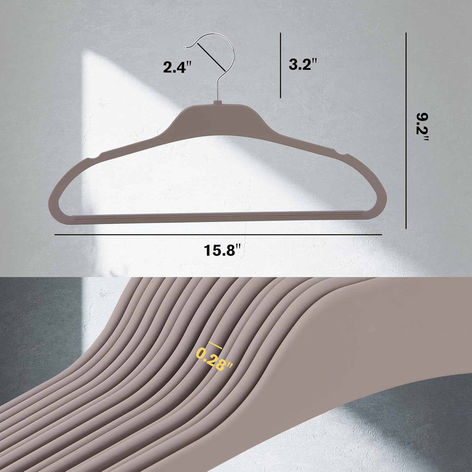 ELONG HOME Plastic Hangers for Clothes, Upgraded Rubber Non Slip Clothes Hangers, Non Velvet Durable Clothing Hangers, 15.7 Inches for Adults Clothes, Gray, 20 Pack - Image 3