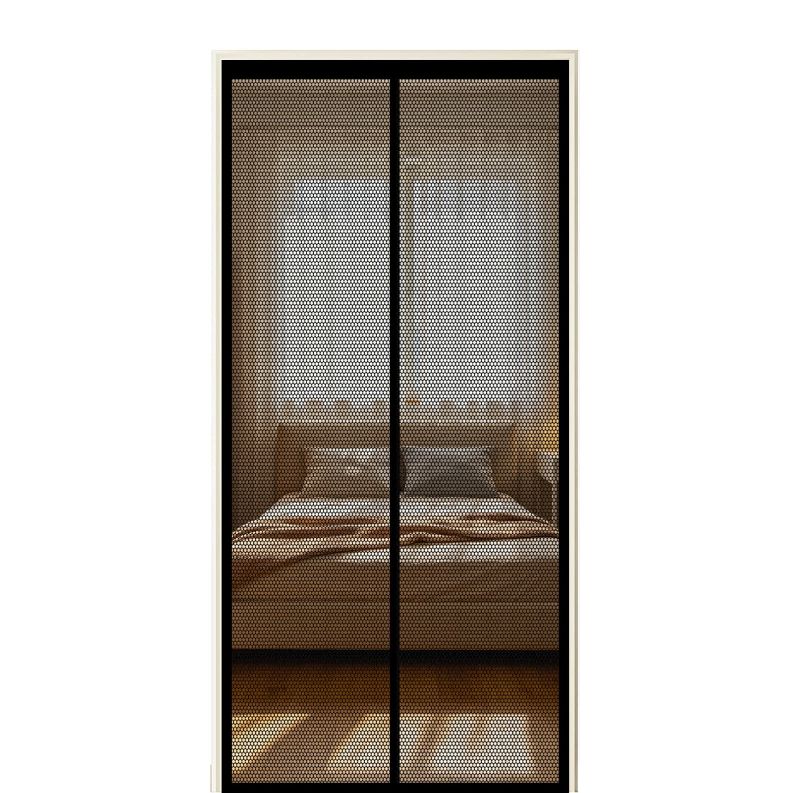 Screen Door 155 x 270 cm Self Sealing Powerful Magnets Heavy-Duty Fly Screen Door with Powerful Magnets & Full Frame Magic Tape Suitable for Patio Doors Balcony Bedroom, Black