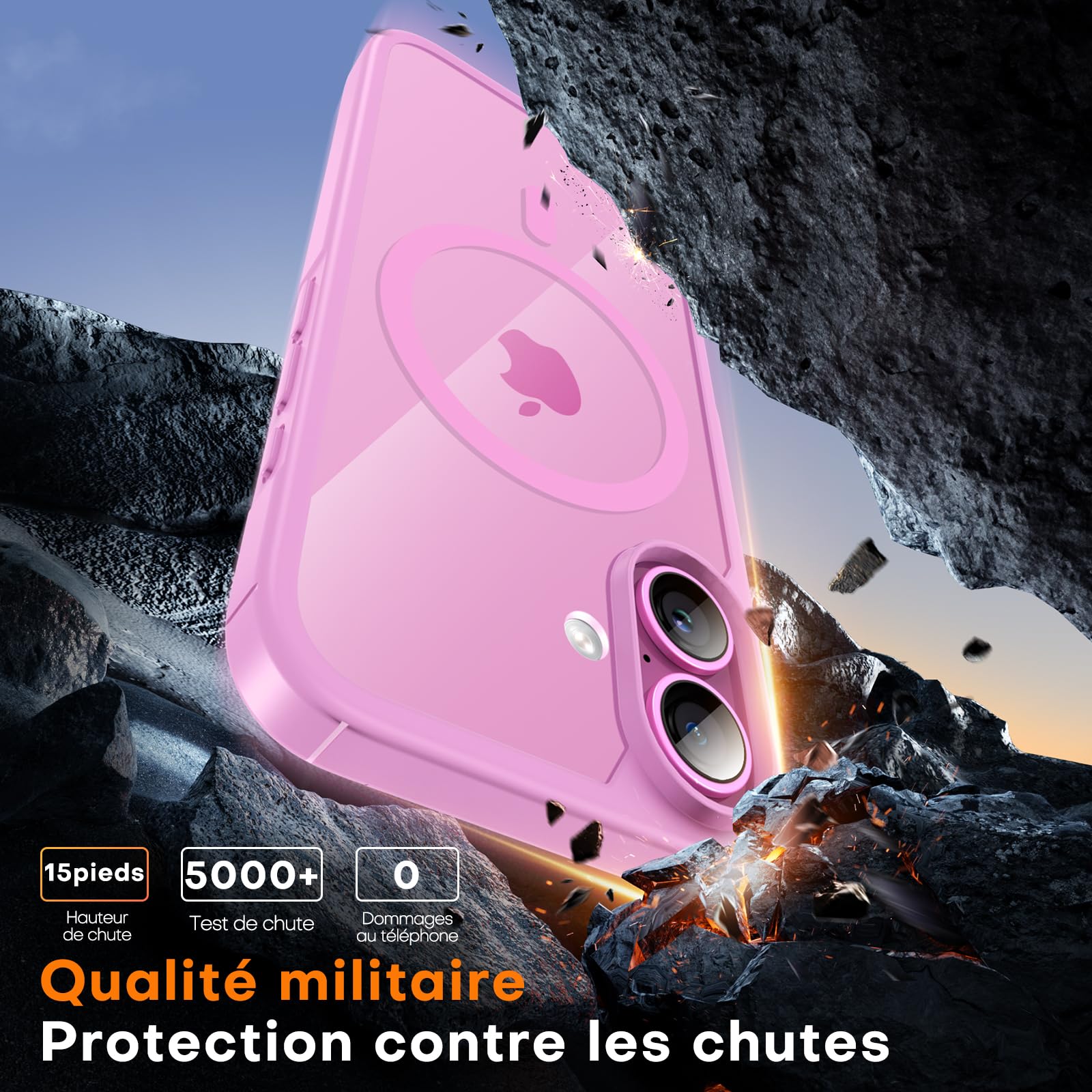 TAURI Coque Magnétique pour iPhone 16 avec Bouton de Capture de Contrôle de Caméra, Compatible avec MagSafe [Protection Militaire][Anti-Jaunissement] -Coque Mince 6,1 Pouces-Rose