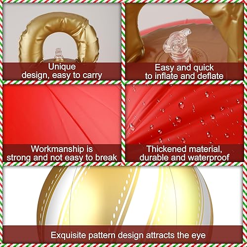 Vista 9 de Jetec 32 Inch Giant PVC Inflatable Christmas Ball Ornaments Large Xmas Blow Ball Decorations Inflatables Outdoor Holiday Decorations Christmas Blow