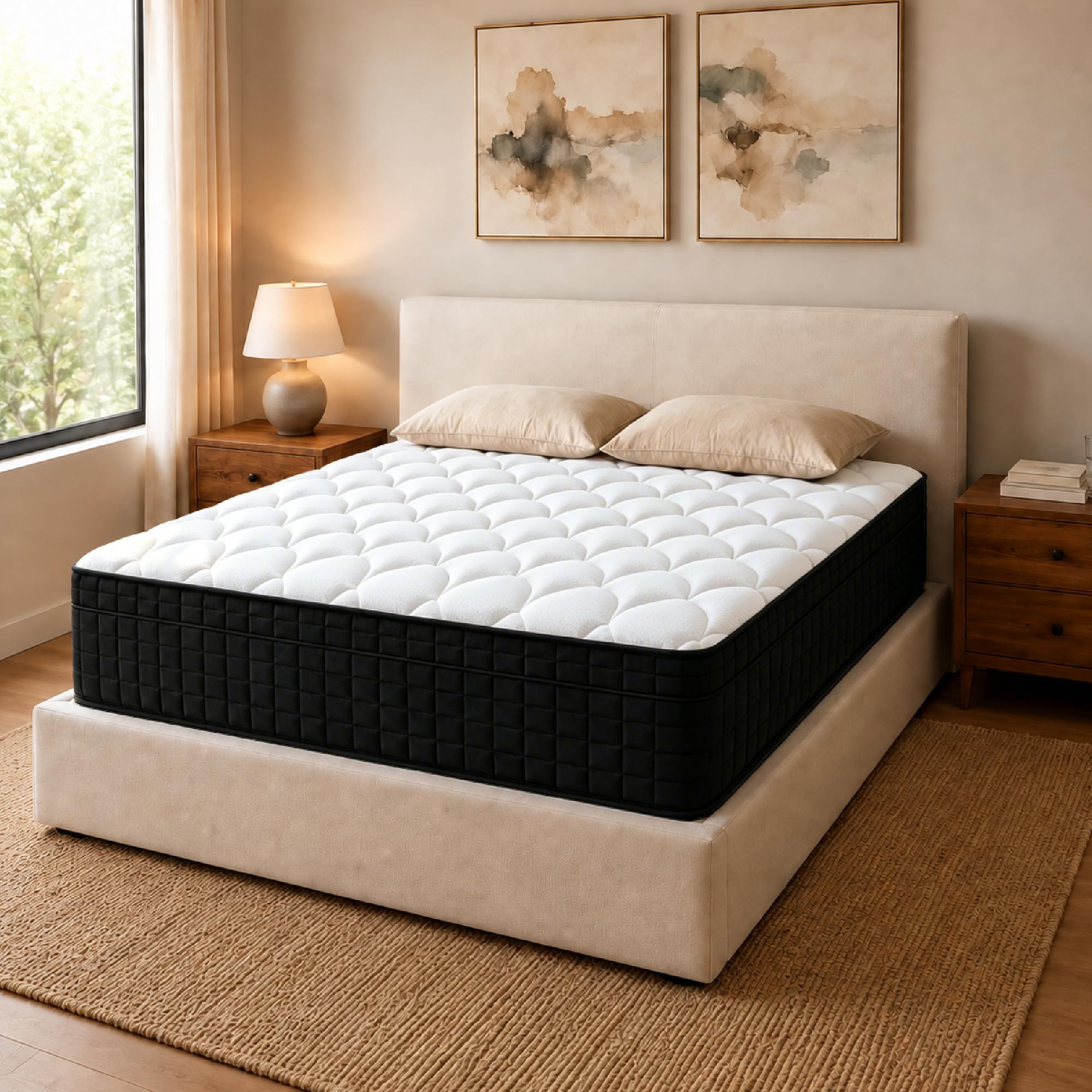 12 Inch Full Mattress in a Box, Medium Plush Feel, Pocket Coils, Fiberglass Free, Motion Isolation, Breathable Comfortable Cover, Hybrid Construction, Expanded Dimensions: 75"L x 54"W x 12"H