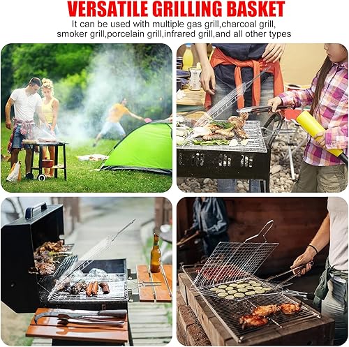Miniatura 5 de Cestas de parrilla de pescado para asar al aire libre, barbacoa plegable de acero inoxidable, accesorios de parrilla con mango extraíble, cesta de