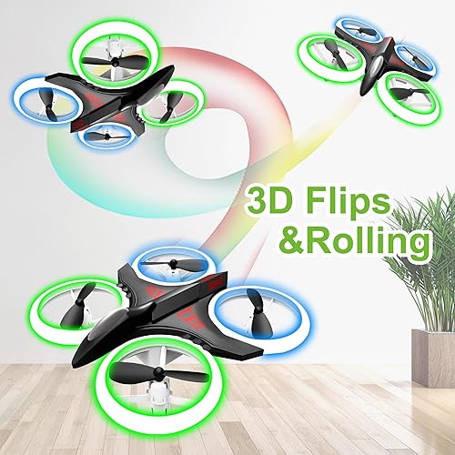 Miniatura 5 de Dwi Dowellin Mini dron de 4.9 pulgadas para niños, luces LED a prueba de golpes, con una tecla, despegue, aterrizaje, control remoto, pequeños