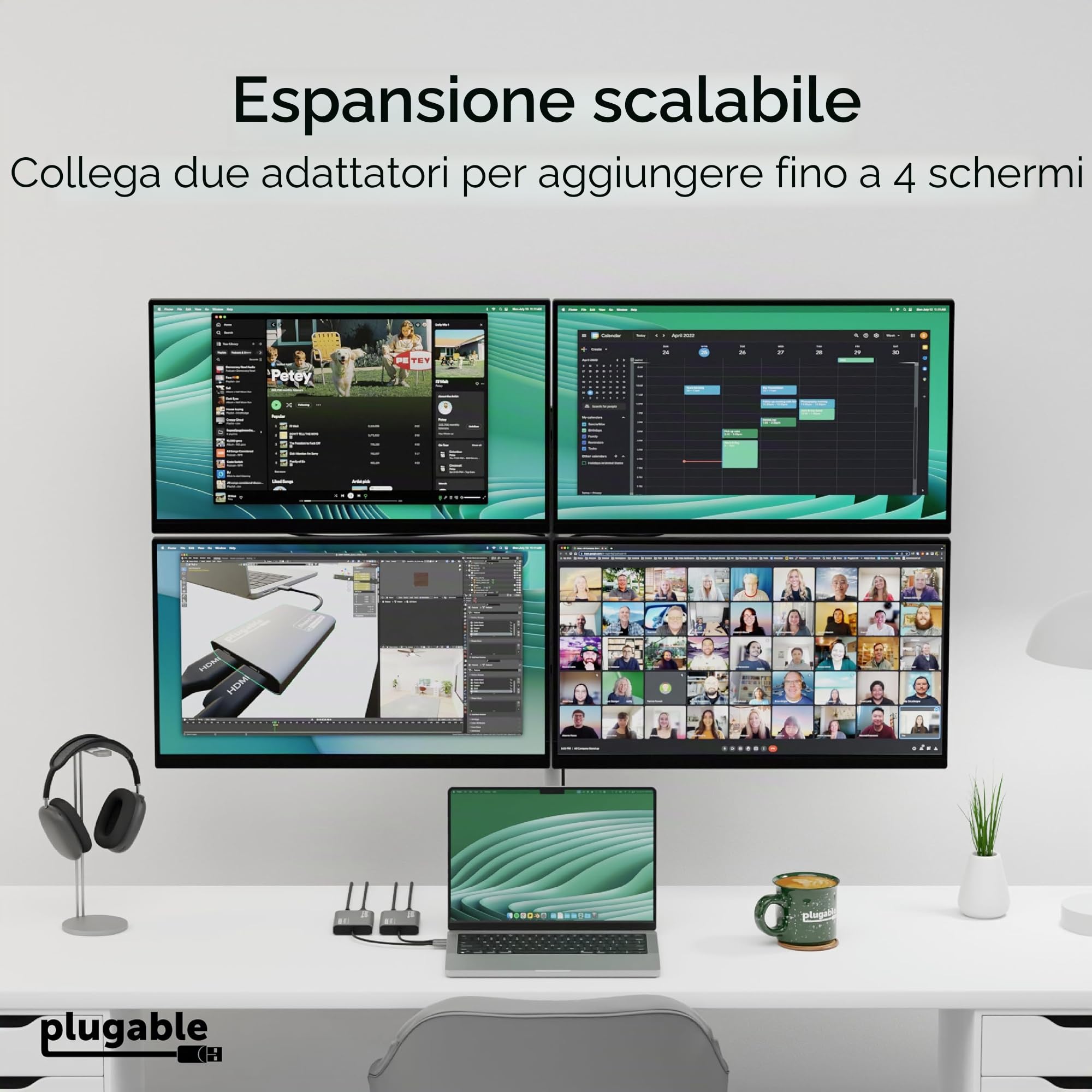 Plugable Technologies USBC-6950M adattatore grafico USB 3840 x 2160 Pixel Argento (Plugable USB-C Dual 4K HDMI Adapter)