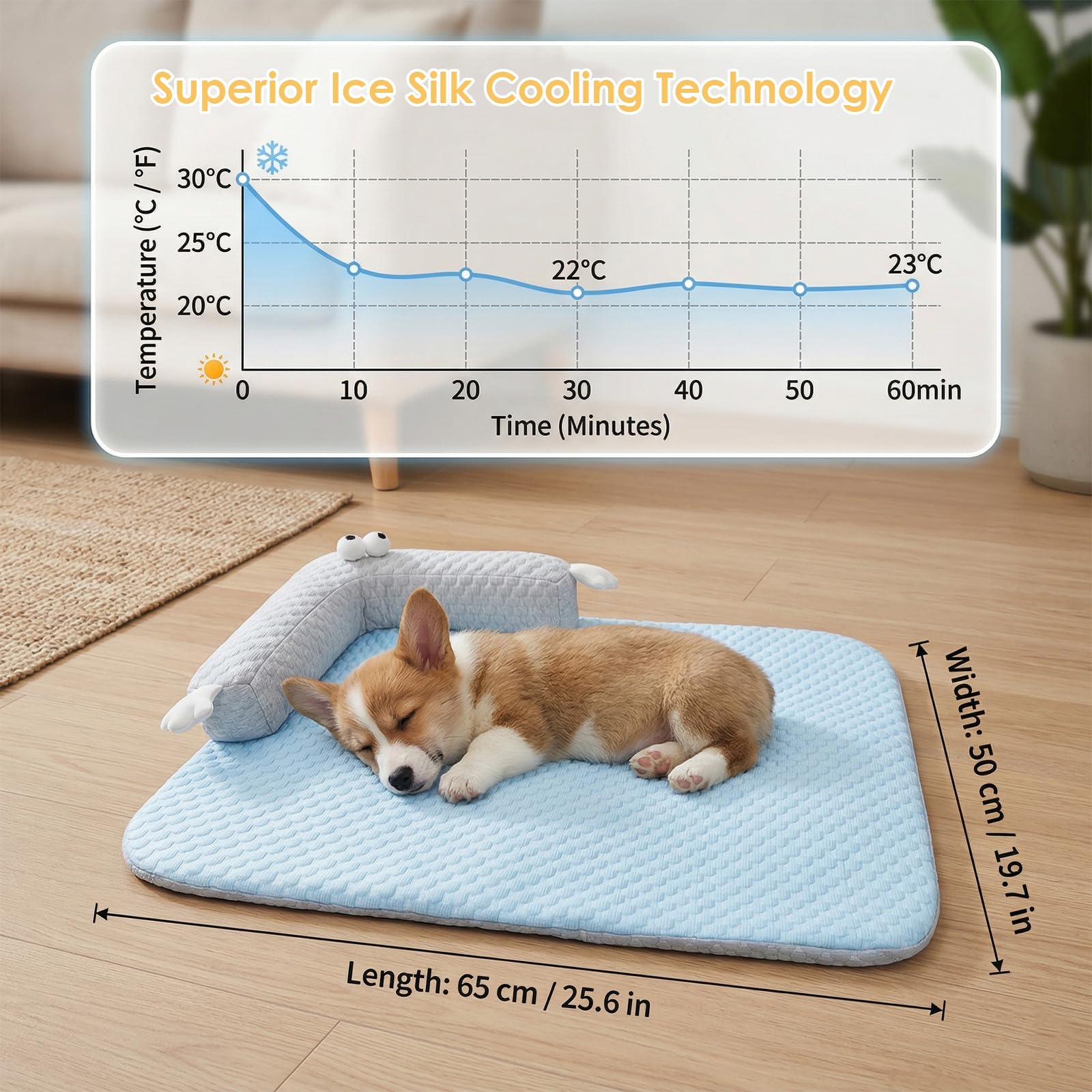 LOMUG Katzenkuhlbett Waschbar65 * 50cm lit U-fōrmigem Kopfkissen Katzen Bettchen fur Katze HundeKihlmatte Fur Katzen Hnd Kuhlende Latte Haustiermatte