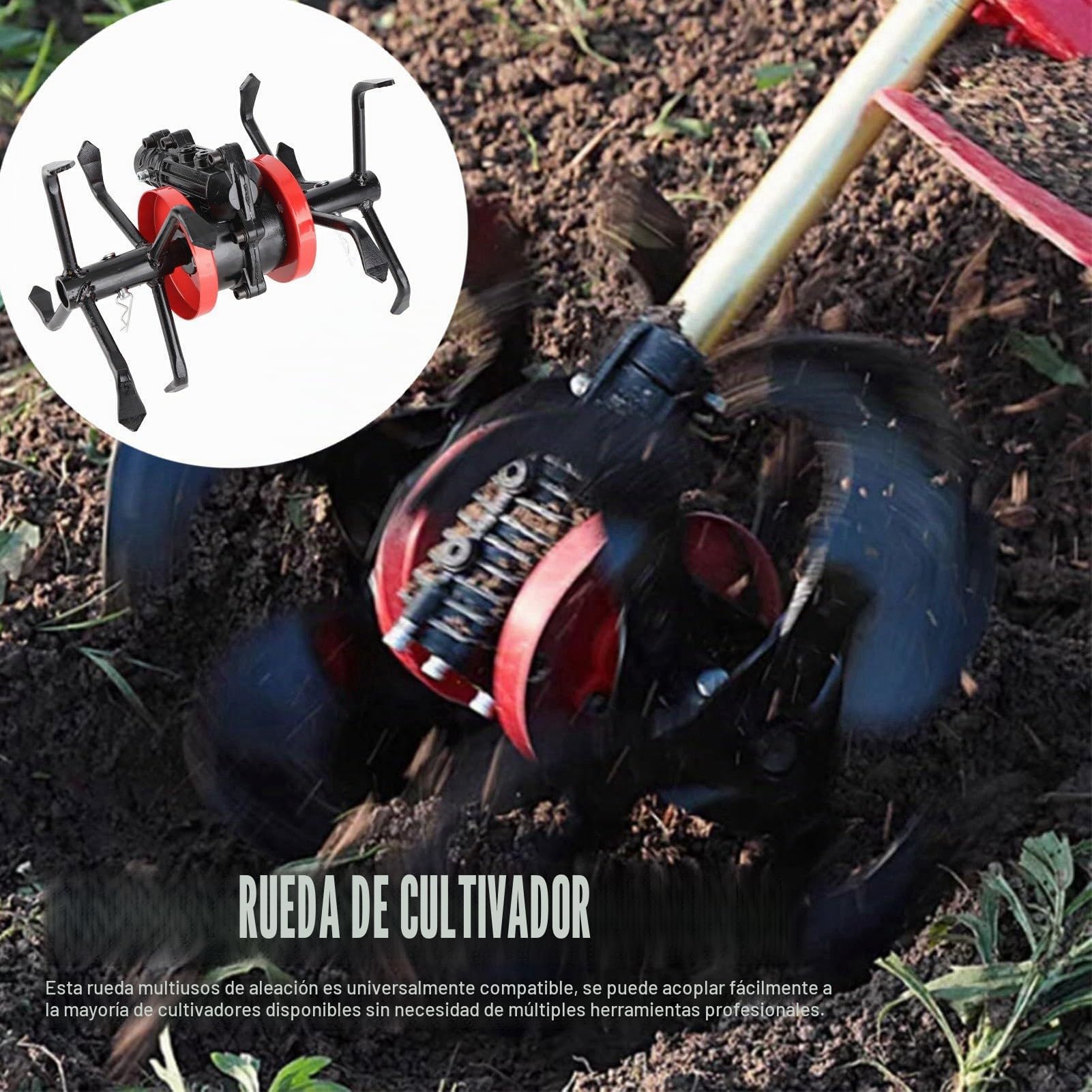 Rueda Cultivadora de 9 Dientes de 26 Mm, Aleación Premium 2 en 1, Herramienta Multiusos para Deshierbe y Aflojamiento de Suelos de Jardín de 6 Garras, Compatibilidad Universal