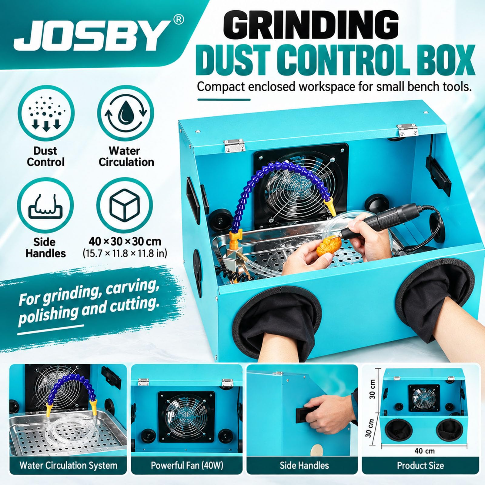JOSBY Caja De Pulido A Prueba De Polvo, Estación De Trabajo Cerrada, con Ventilador Incorporado De 40 W, Sistema De Circulación De Agua Y Orificio De Salida De Cables, para Tallado, Small Box