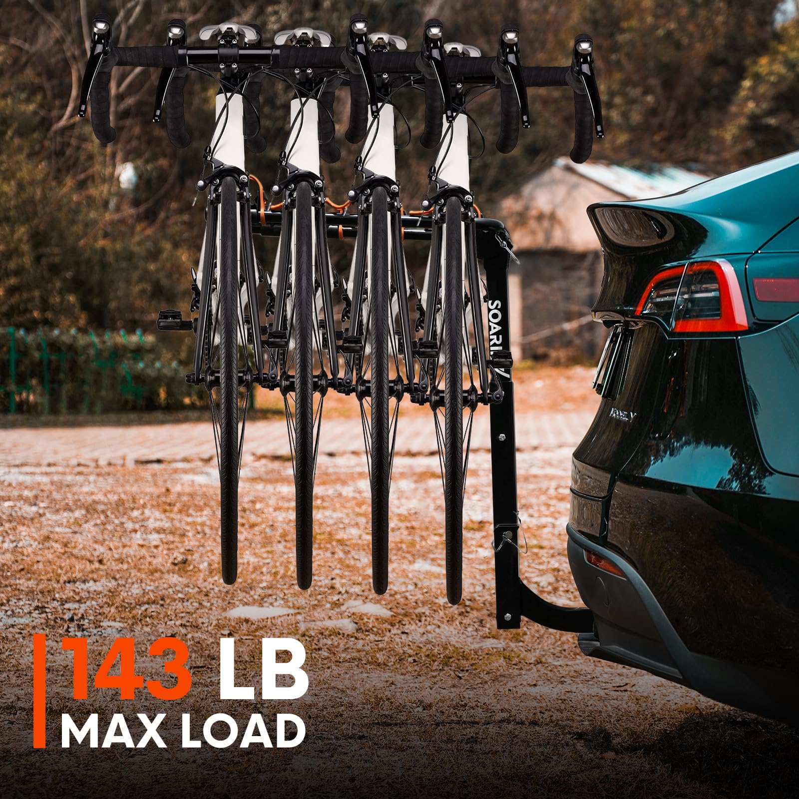Bike Rack for Car, SUV, RV, Mount Hitch Bike Back 4, Up to 143 lbs Load Bicycle Rack Carrier Rubber Straps, Tilt Release with 2" Hitch for Cars (4BIKES)