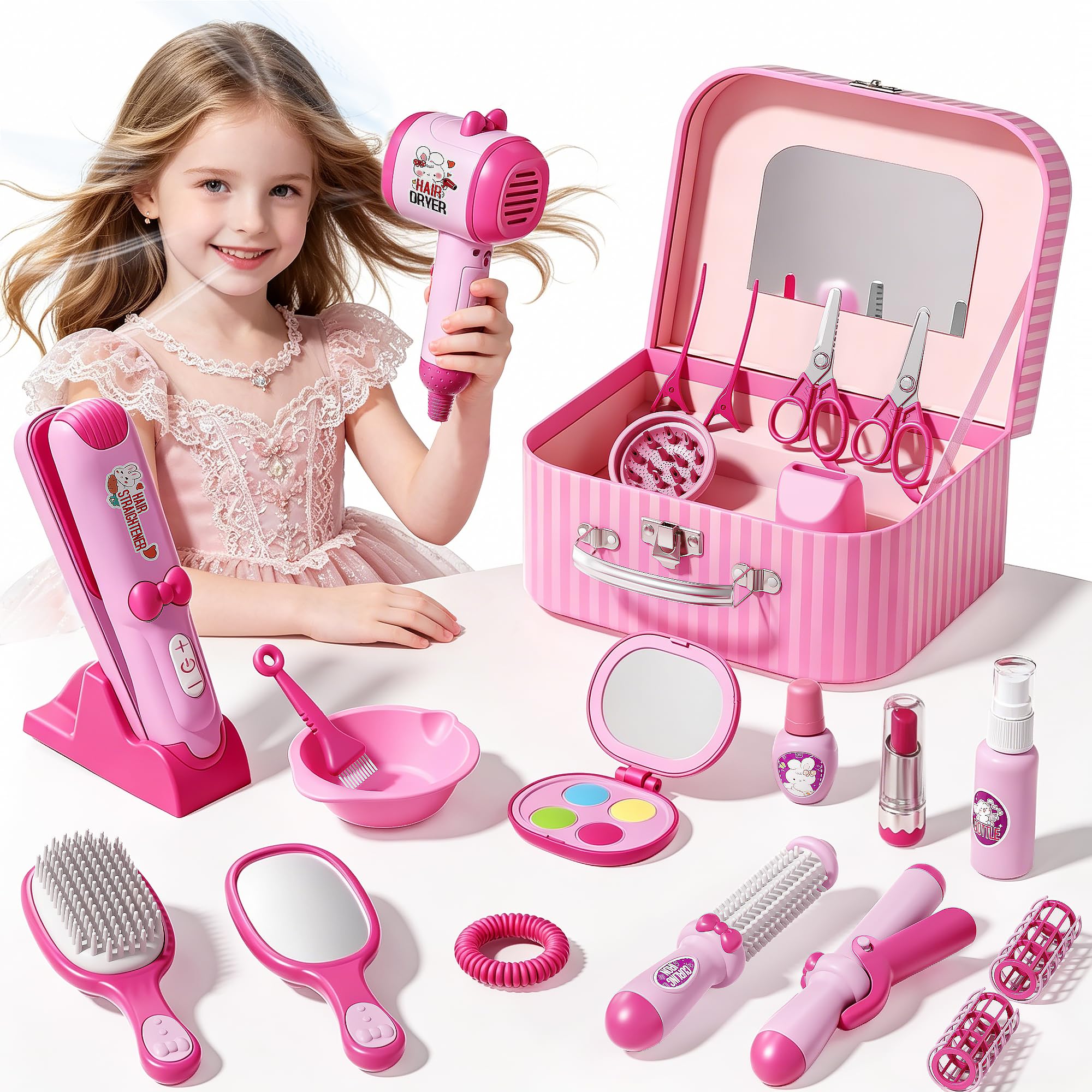 Kids Hairdressing Set Toys for 3 4 5 Years Old Girls, Toddler Girl Toys age 3 4 5, Hair Styling Toy with Sound and Lights, Birthday Gifts for 3 4 5 6 year old Girls