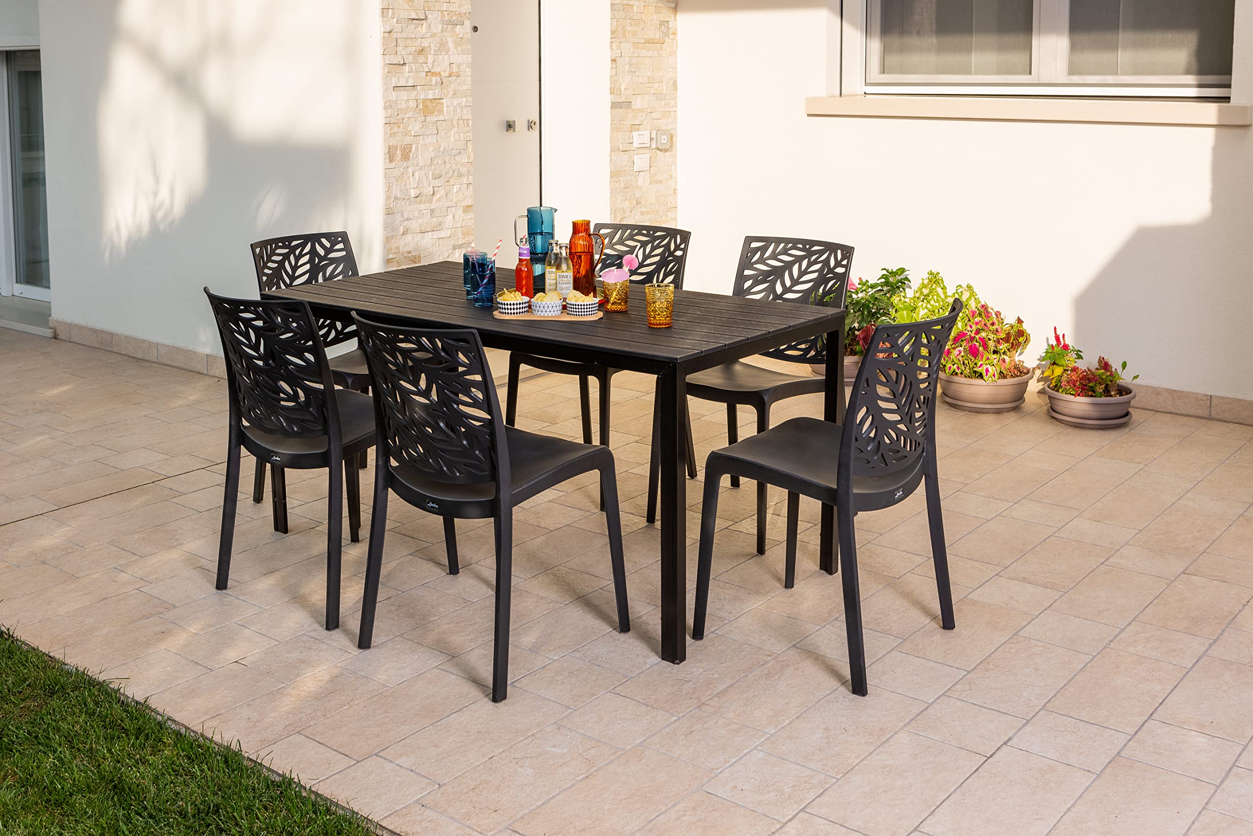 Sillas de polipropileno con fibra de vidrio, apilables, para interior, cocina o comedor, para exterior y jardín, sillas de bar y restaurante, diseño – Dafne (2 sillas, Antracita)
