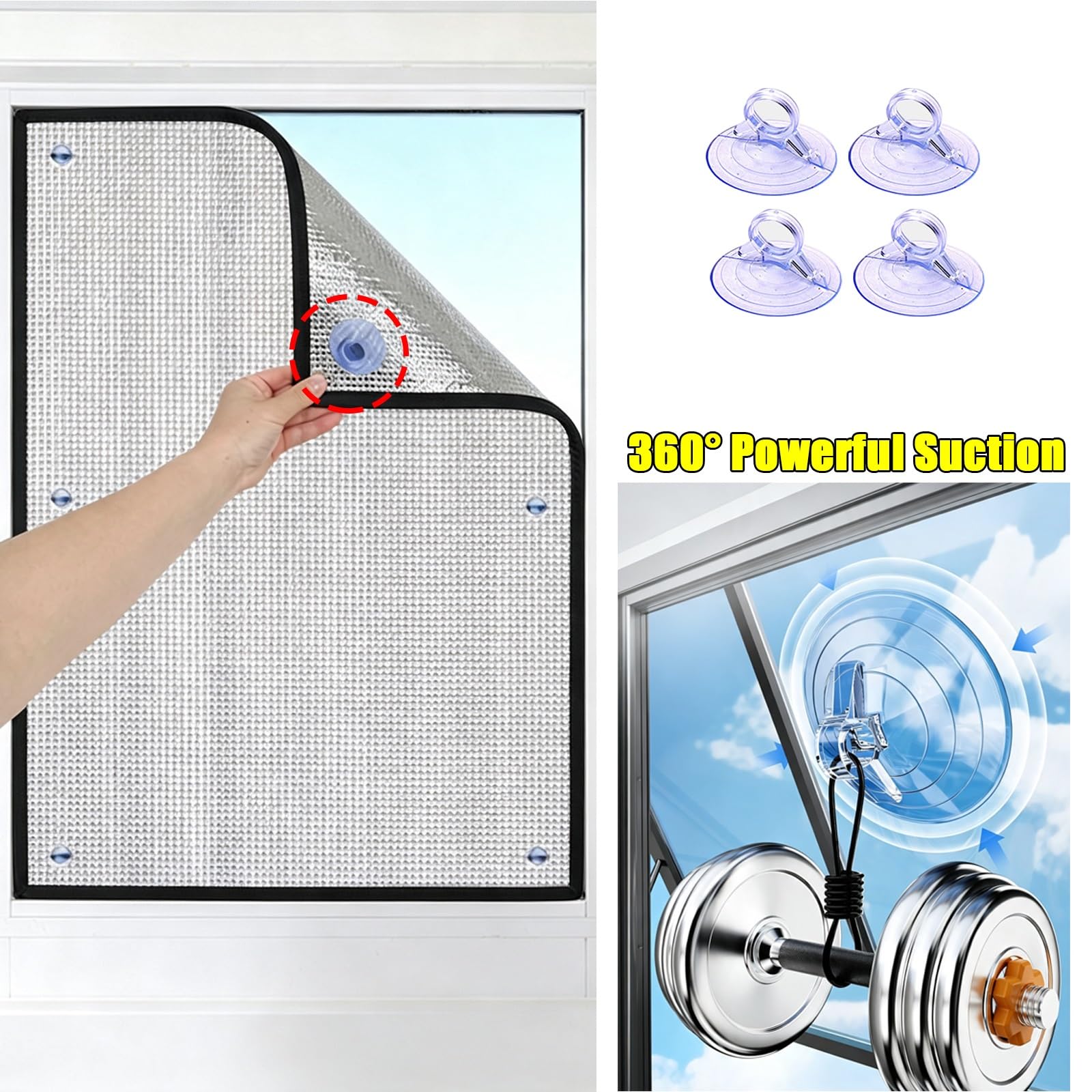Pannello Parasole In Lamina Alluminio, Pellicola Vetri Oscurante Totale | Foglio di alluminio fronte-retro, cucitura overlock, nessun residuo, riutilizzabile(W140xH140cm)