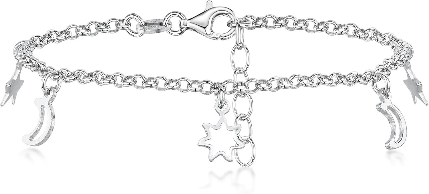 Amberta Women 925 Sterling Silver Anklet with Charms