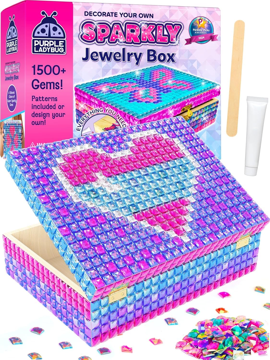 PURPLE LADYBUG Decorate Your Own Jewellery Box for Girls - Arts and Crafts for Kids Age 10 - Mosaic Kits for Children Ages 4+ - Birthday Presents for Girls - Girls Jewellery Box for Girls Ages 4-12