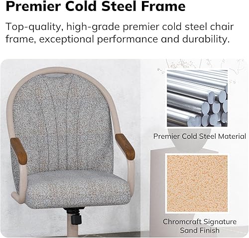 Miniatura 7 de Chromcraft Douglas - Juego de 4 sillas de comedor informales, sillas de comedor clásicas giratorias con ruedas, brazo de madera con base de metal