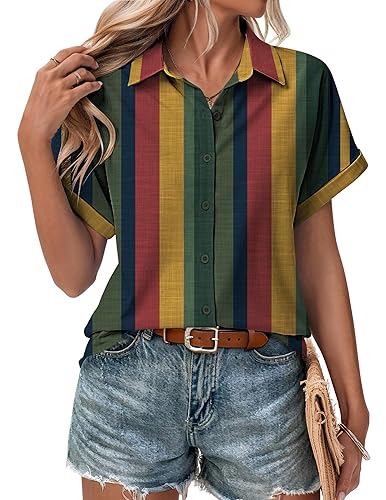 Zeagoo Short Sleeve Summer Tops for Women Casual Button Down