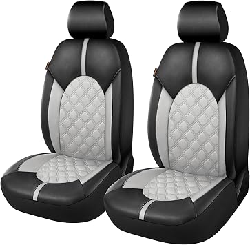 CAROMOP Luxury PU Leather Car Seat Covers Front Set, Anti-Stain Waterproof Automotive Seat Covers for Cars, Universal Car Interior Covers Seat Protectors for SUVs Pick-up TrucksDove Gray