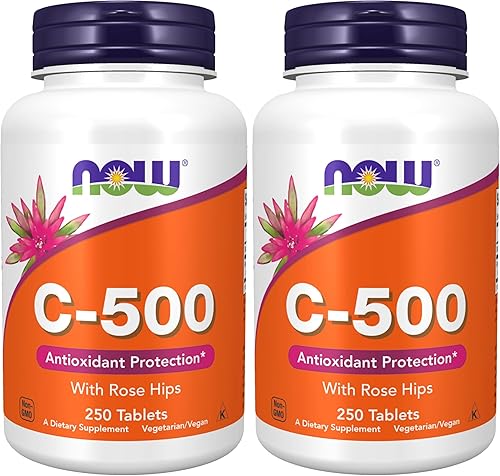 Now Supplements, Vitamin C-500 with Rose Hips, Antioxidant Protection*, 250 Tablets (Pack of 2)