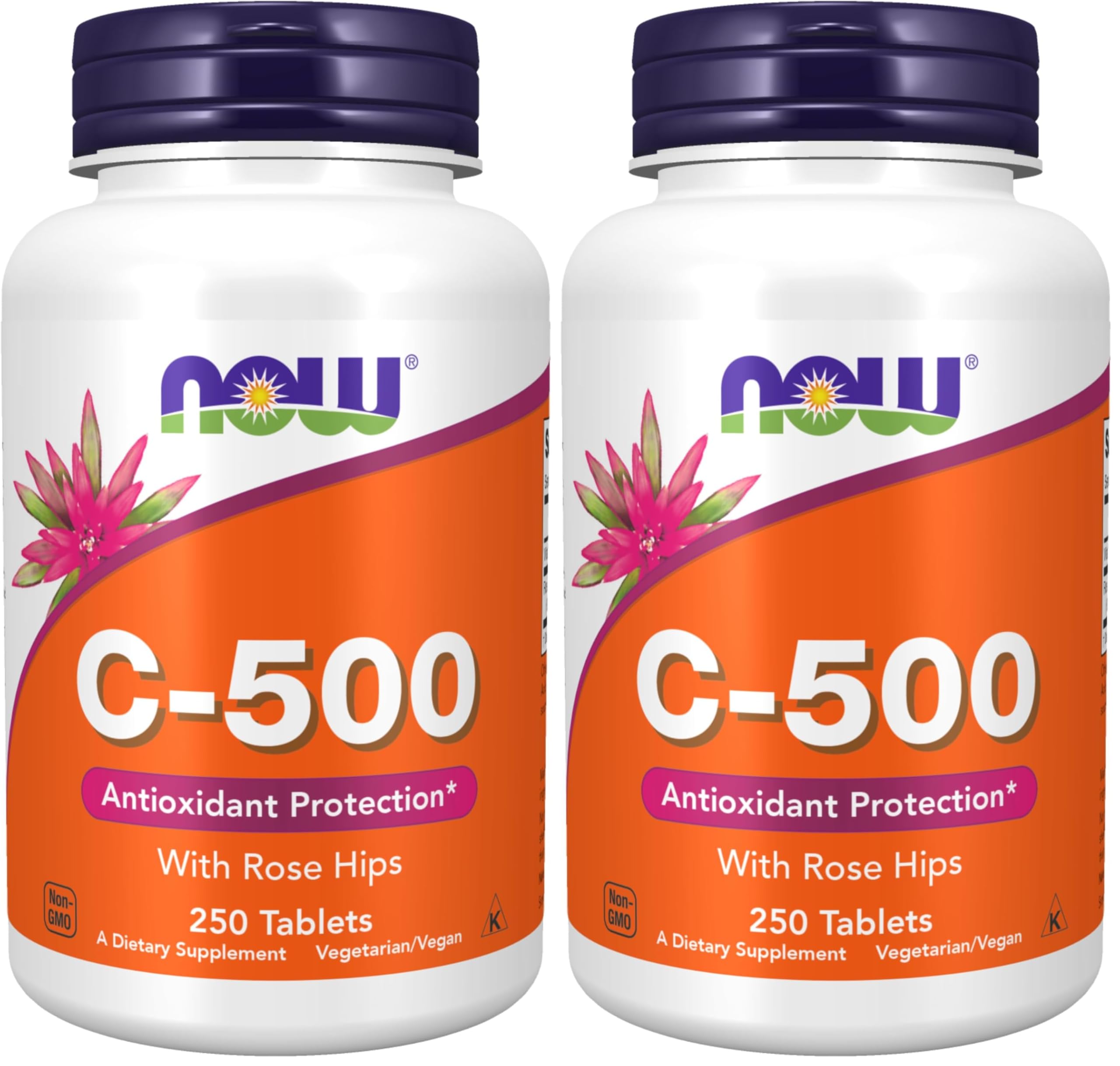 Now Supplements,Vitamin C-500 with Rose Hips,Antioxidant Protection*,250 Tablets,(Pack of 2) 250 Count (Pack of 2)