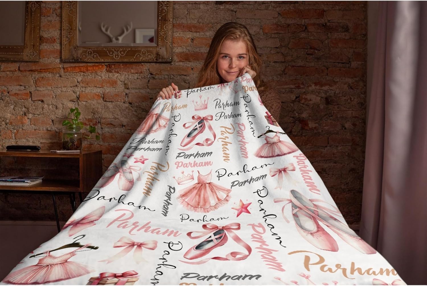 Personalized Ballet Shoes Blanket for Girls - Custom Toddler Pink Ballet Dance Skirt Gifts for Women Ballerina Dance Lover Teens Adult - 60"x80" Cute Soft Throw Sheets Decor for Nap Couch Sofa Bed