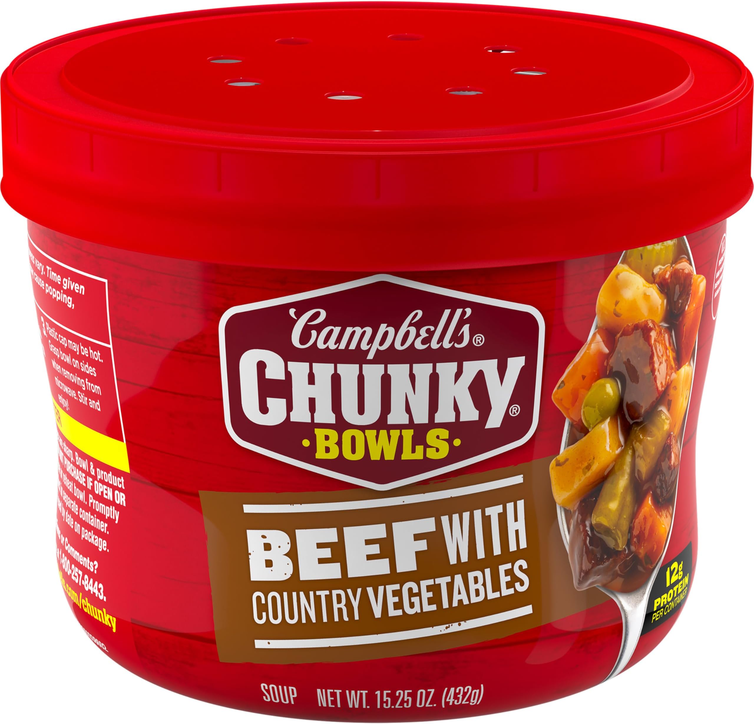 Campbell's Chunky Soup, Beef Soup with Country Vegetables, 15.25 oz Microwavable Bowl