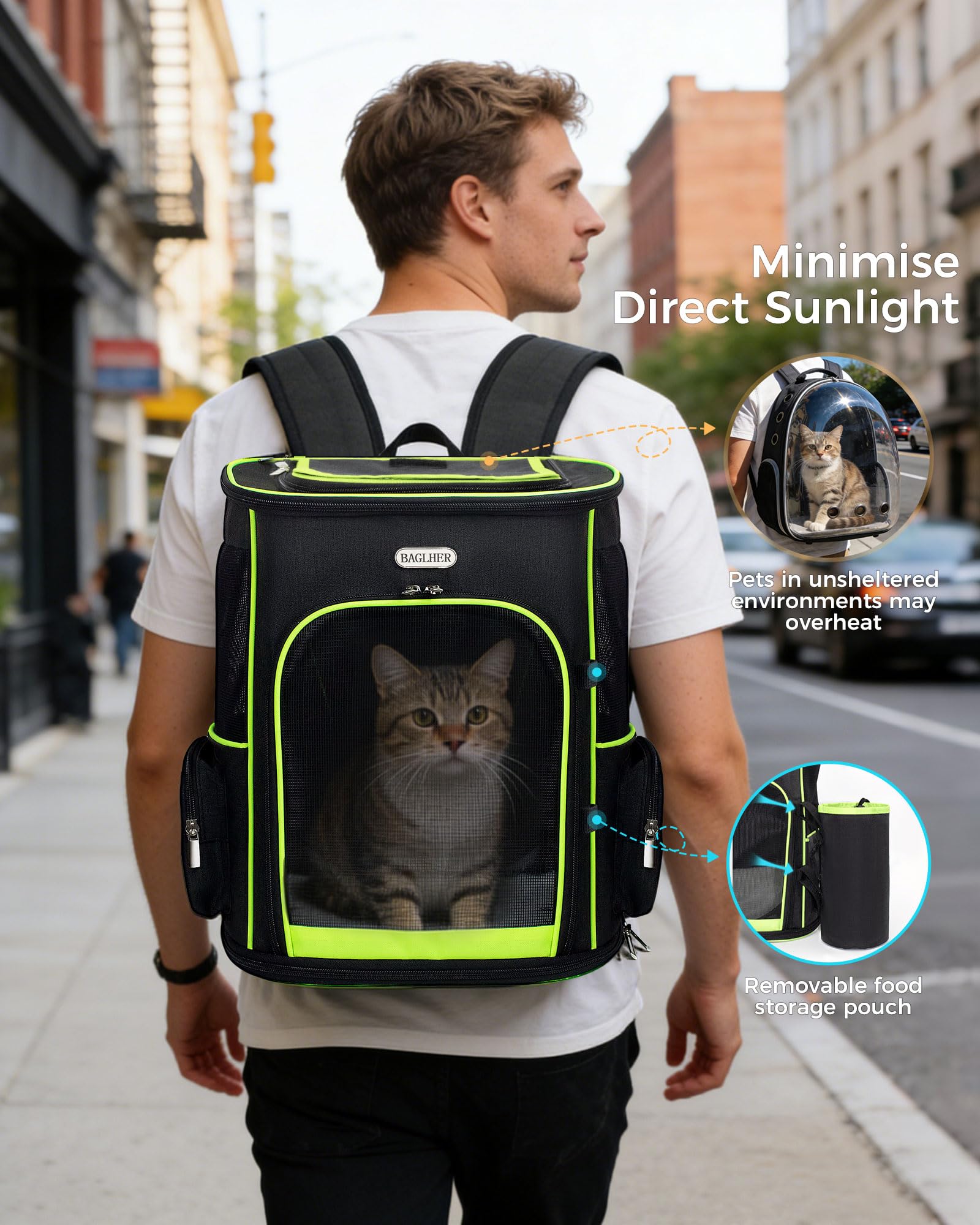 BAGLHER Expandable Cat Carrier Backpacks, Retractable Pet Carrier Backpack for Small Dogs & Cats with Breathable Mesh, Travel Bag Up to 18 Lbs for Hiking Camping Outdoor - Green - image 8