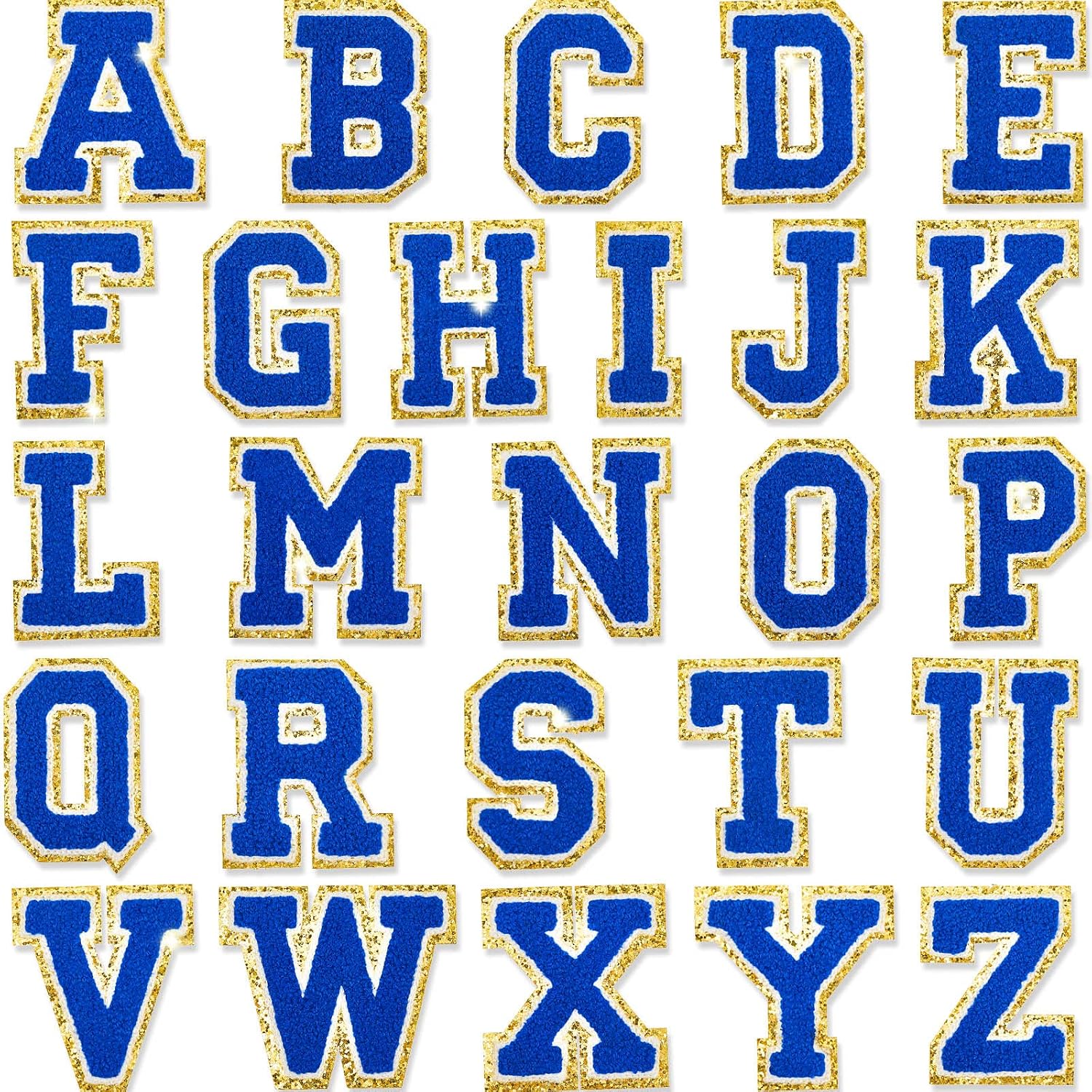 MTLEE 26 Pieces Chenille Letter Patches Iron on Letters Glitter Chenille A-Z Embroidered Sew on Patches for Clothing Hat Shirt Bag(Orange)