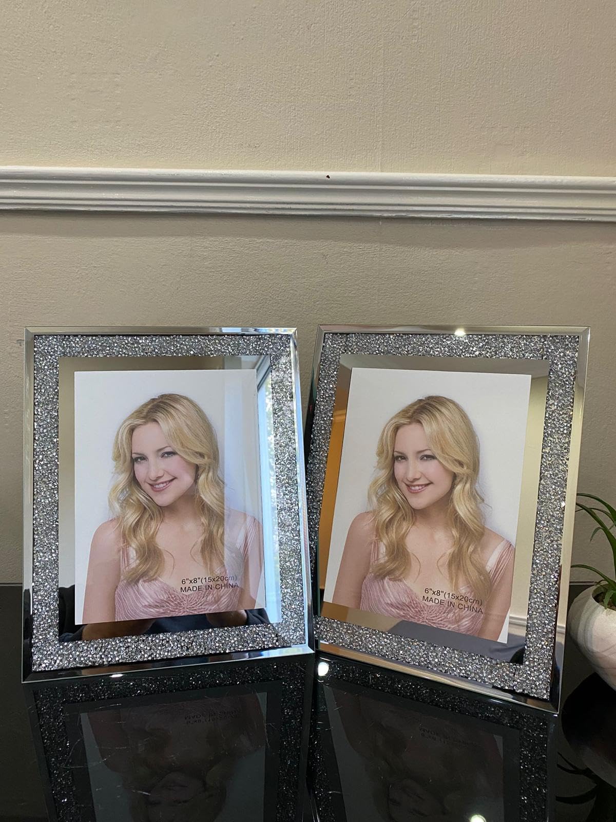 Stunning Set Of 2 Crushed Crystals Mirrored Photo Frame Silver Crystal Diamante Picture Frame Tabletop Frame Vertical And Horizontal Photo Frame (6x8 In, Silver)