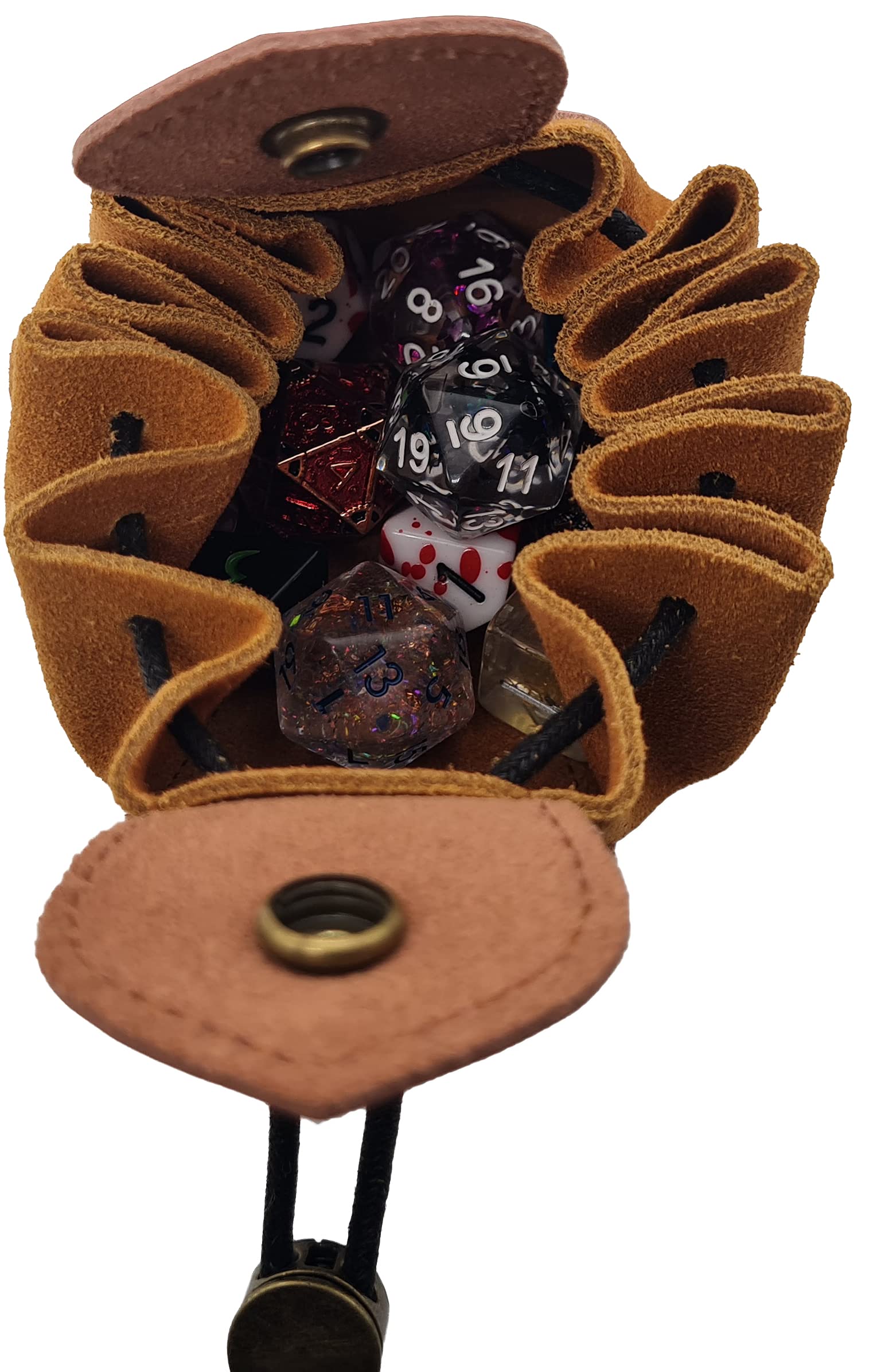 World of Dice - 2in1 Würfelbeutel und Würfelunterlage - Kunstleder, braun, Würfeltasche für DND Würfel