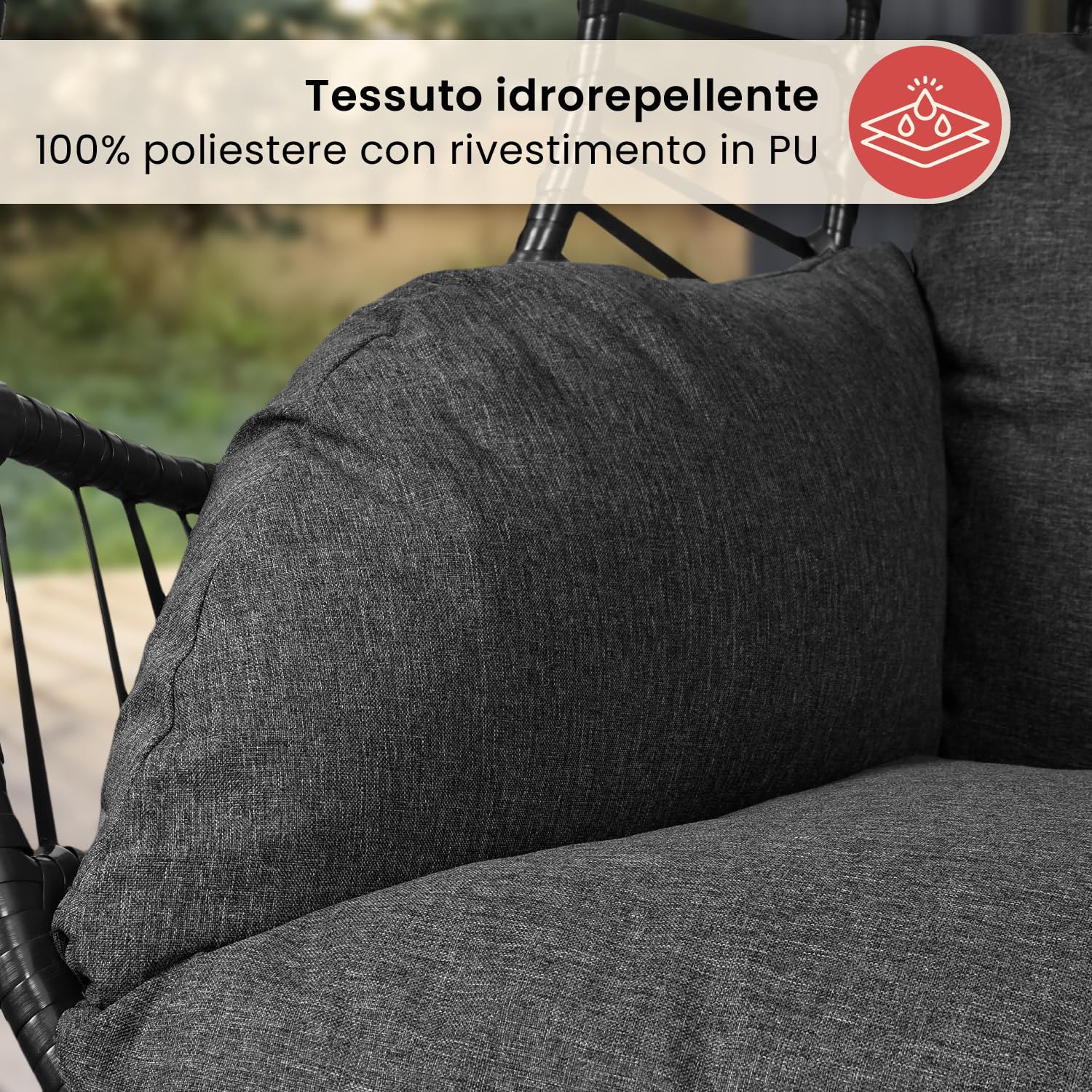 Swoods XXL poltrona sospesa - poltrona sospesa da giardino - Per uso interno ed esterno - con cuscino e copertura protettiva - resistente alle intemperie - portata fino a 150 kg (Grigio scuro)