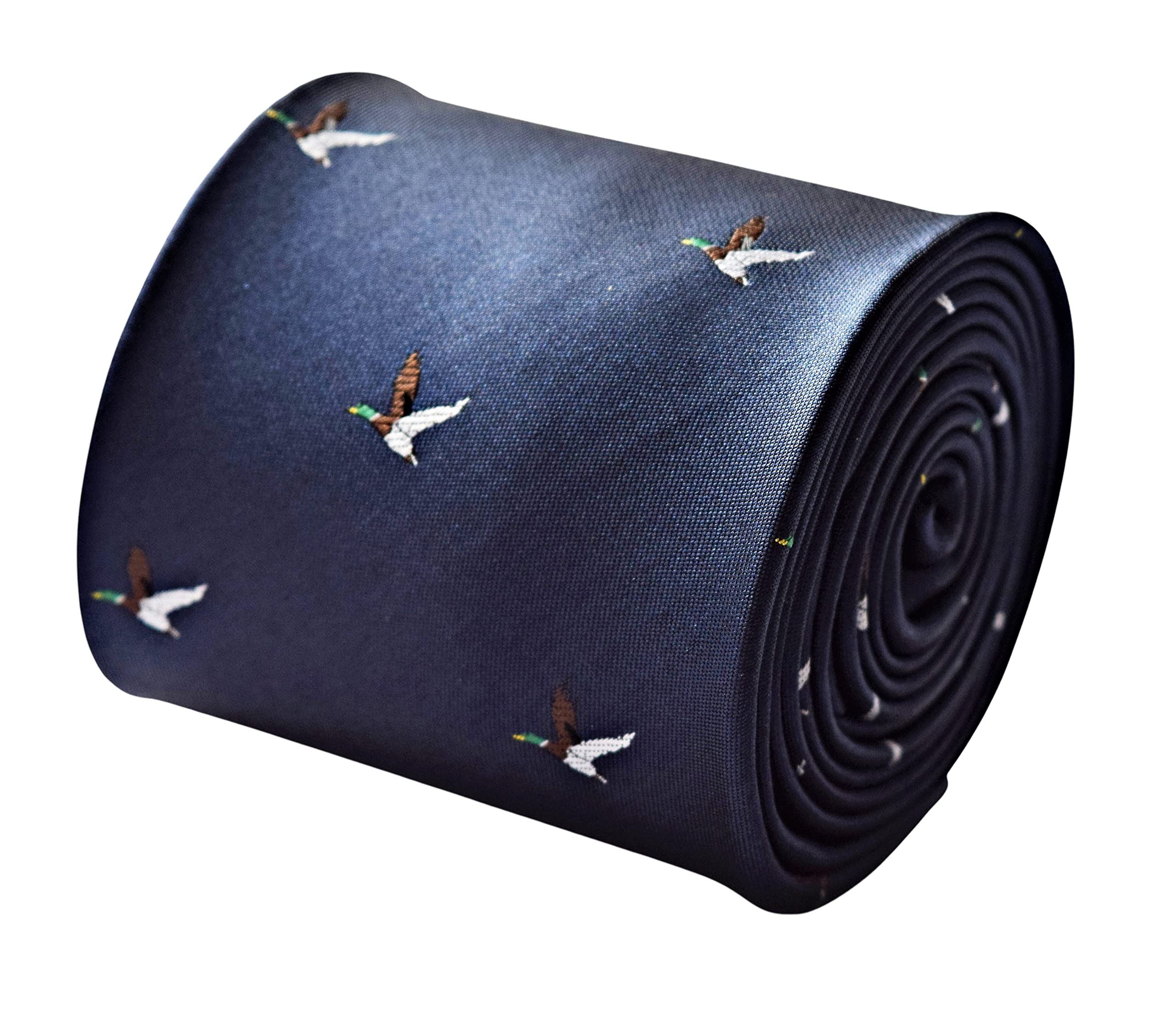 Frederick Thomas Designer Mens Tie - Dark Navy Blue - Embroidered Flying Duck