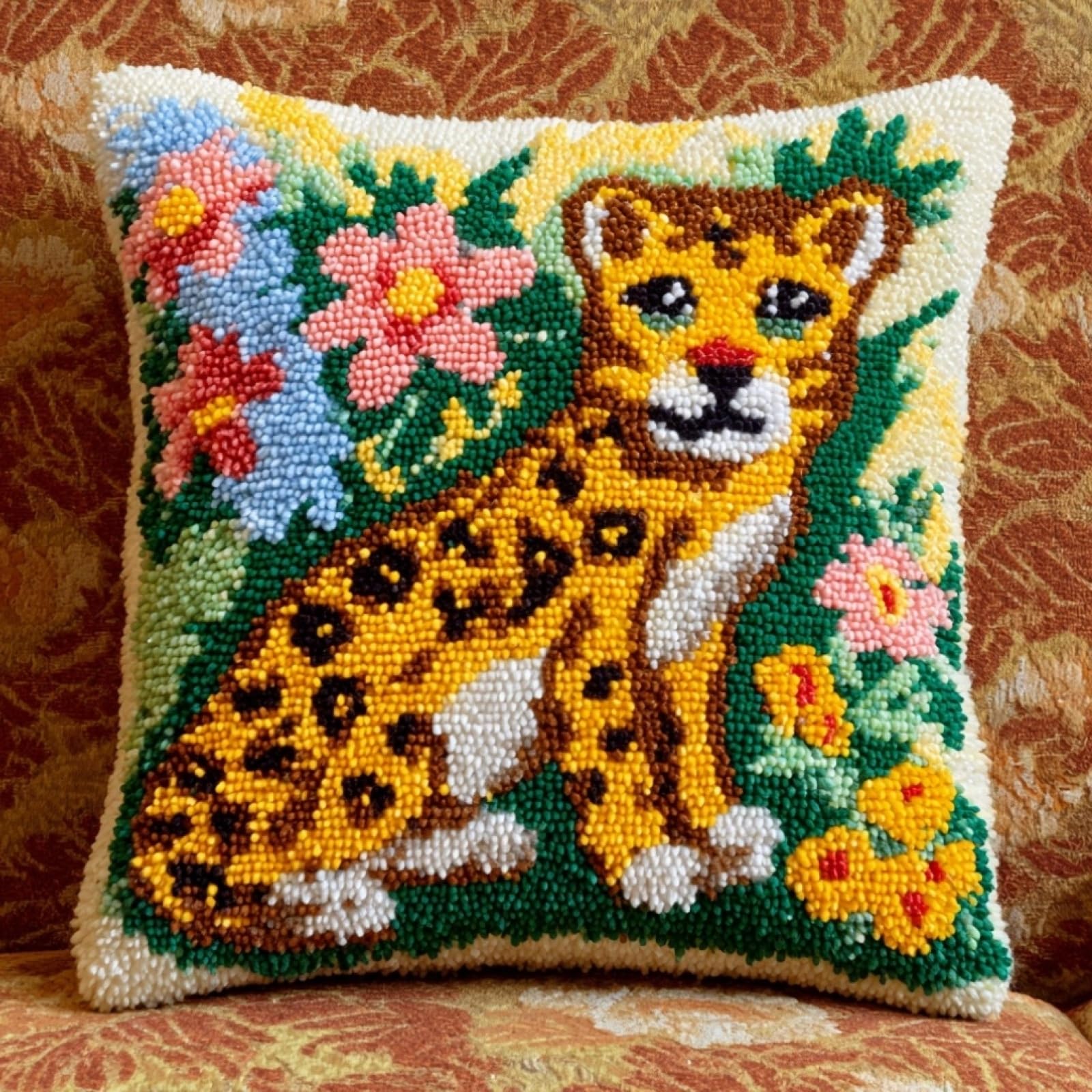 AxiangziK Latch Hook Cushion Kits for Adults,Flowers and Leopards