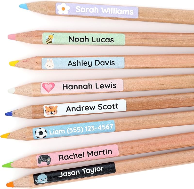 Pencil Labels for Kids (75) – School & Daycare Labels – Name Stickers for Kids – Personalized Stickers Labels for Pens, Rulers & School Supplies – Waterproof