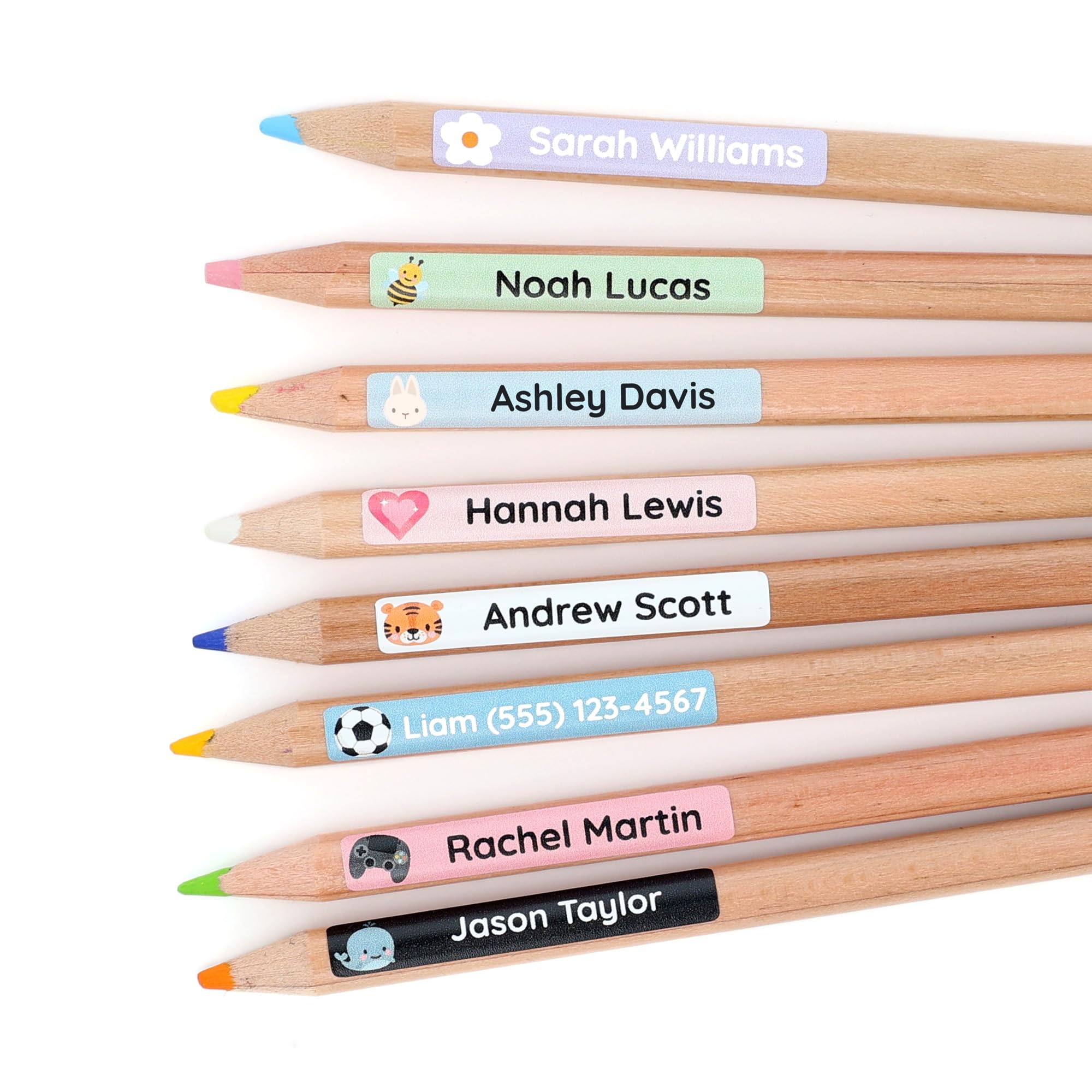 Teddylabels - Personalized Name Labels for School Supplies (75) - Waterproof and Durable Stickers for Pencils, Pen, and Other School Supplies