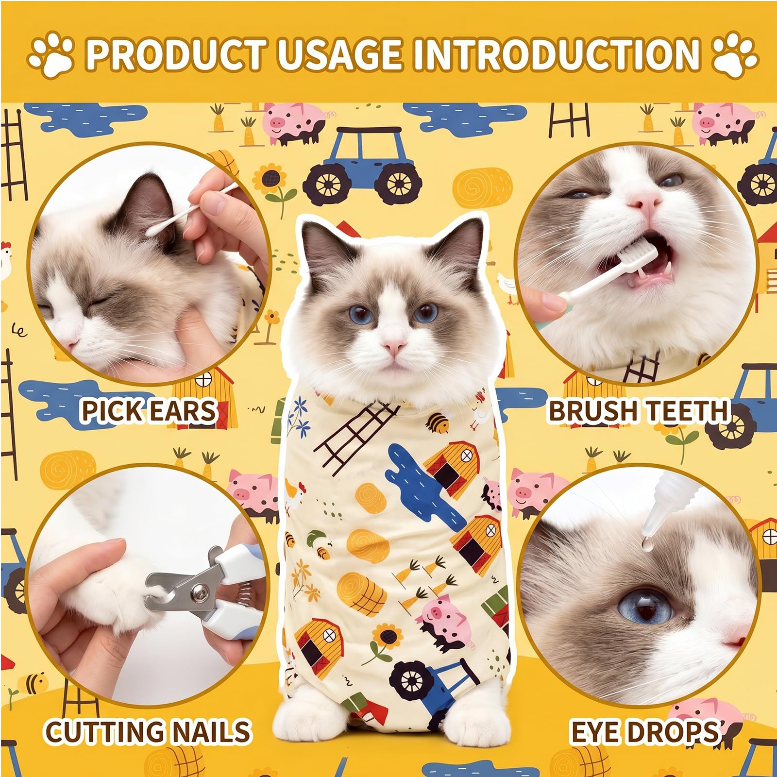 Cat Grooming Wrap, ściereczka do pielęgnacji kotów, samoprzylepna, 70 x 70 cm, odporna na ugryzienia i zarysowania, do przycinania pazurów, wiązania dla kotów, do pielęgnacji paznokci uspokajających