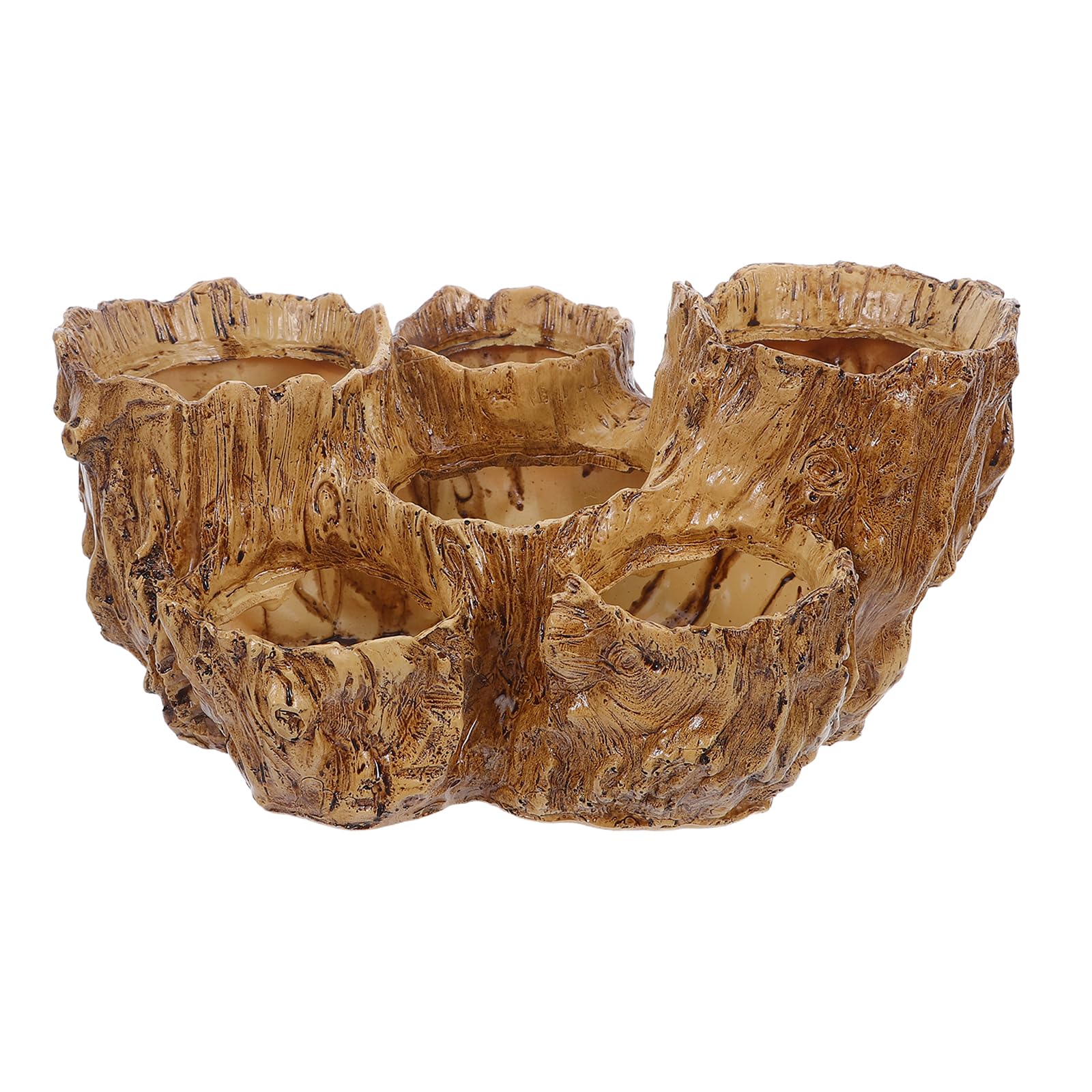 Pot pour succulentes résine imitation souche bois avec drainage Levemolo